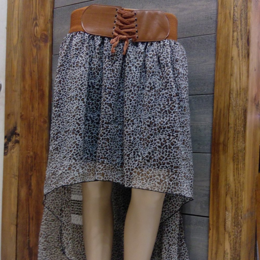 BB Couture Juniors Leopard-Print Hi-Low Skirt M